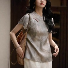 笑涵阁 の25夏【纸落云烟】新中式立领小衫斜襟小上衣XYE783431MG