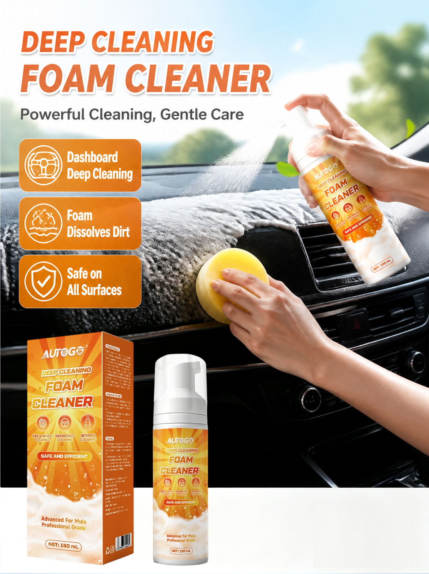 Cross-border multifunctional foam cleaner, powerful decontamination car interior leather seat cleaner, specially designed for white sneakers.