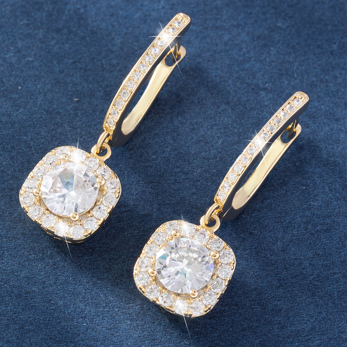 elegant square earrings with zircon for bride