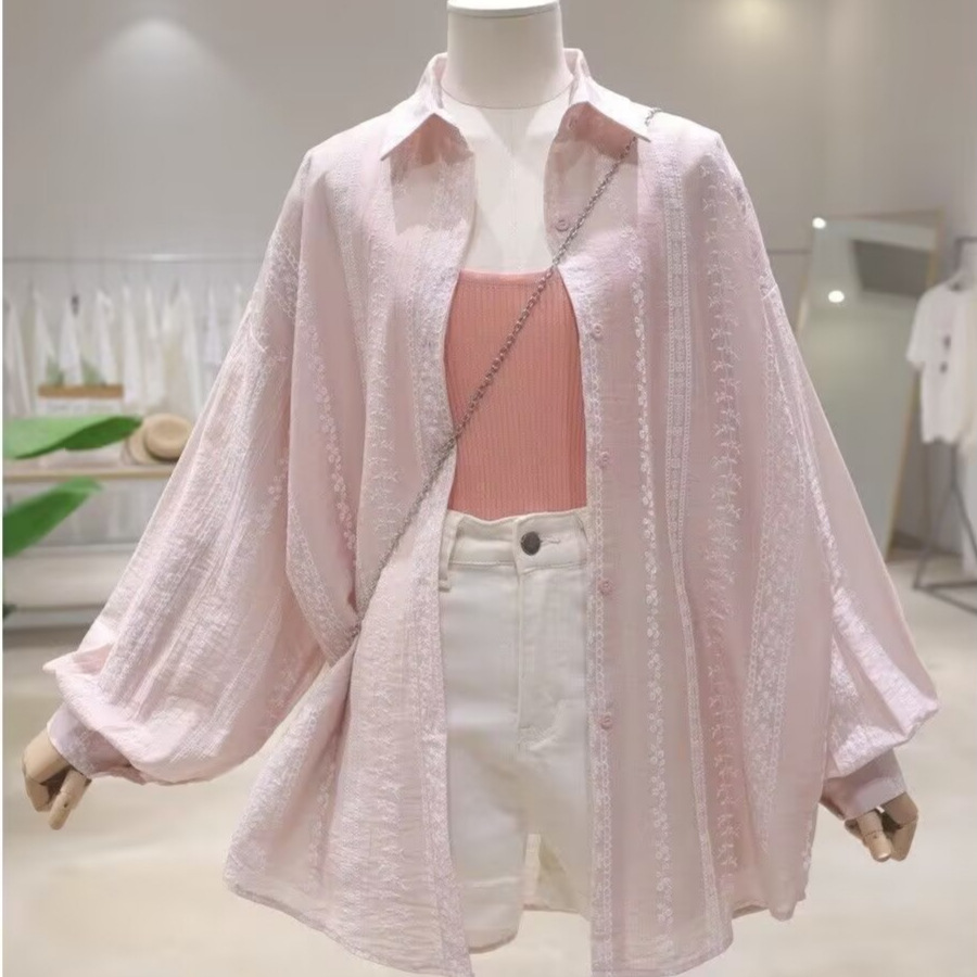 Tencel Cotton Texture Sun Protection Shirt for Women in Summer, Loose Casual Slightly See-Through Long-Sleeved Shirt Jacket Top