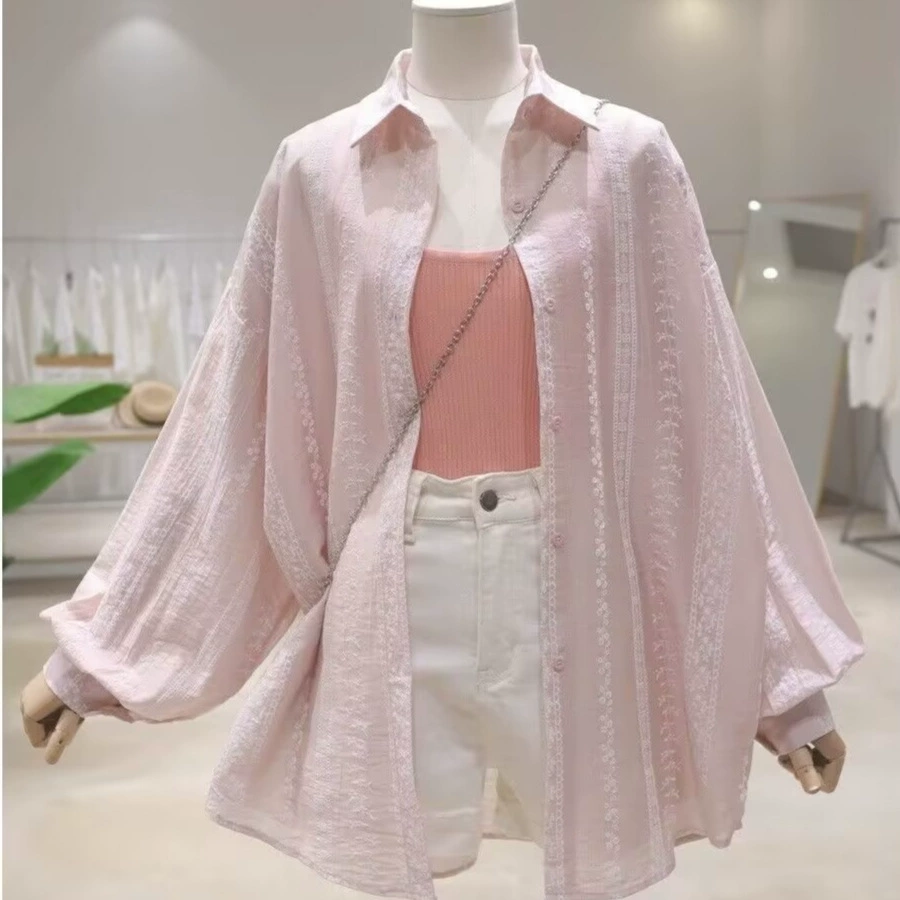 Женская летняя рубашка с защитой от солнца из хлопка Tencel, свободная повседневная слегка прозрачная куртка-рубашка с длинными рукавами, топ