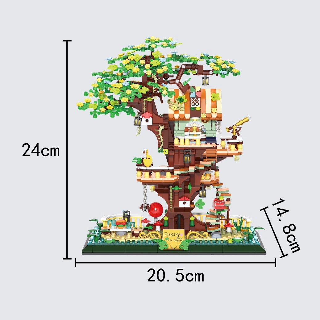 Zhegao642005 mini cuento de hadas bosque casa en el árbol modelo tridimensional de niños inteligencia de ensamblaje de bloques de construcción regalo transfronterizo