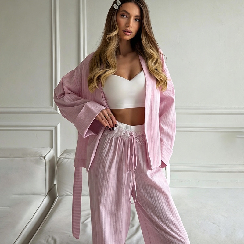 European and American Pure Cotton Women's Pajamas for Autumn, Woven, Skin-Friendly, Breathable, Long-Sleeve, Long-Pants Two-Piece Set, Cross-Border Women's Loungewear European and American Pure Cotton Women's Pajamas for Autumn, Woven, Skin-Friendly, Breathable, Long-Sleeve, Long-Pants Two-Piece Set, Cross-Border Women's Loungewear