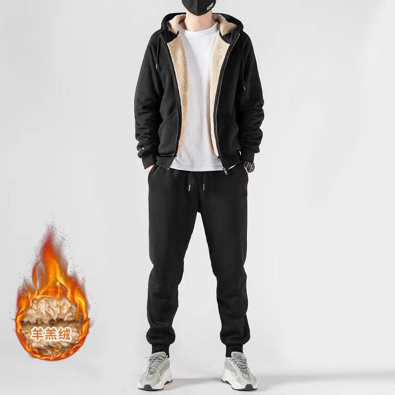 Sweater suit Men's Loose Loose Lamb Velvet Warm Sports Casual Pants Cardigan plus size Jacket Two-piece Fashionable