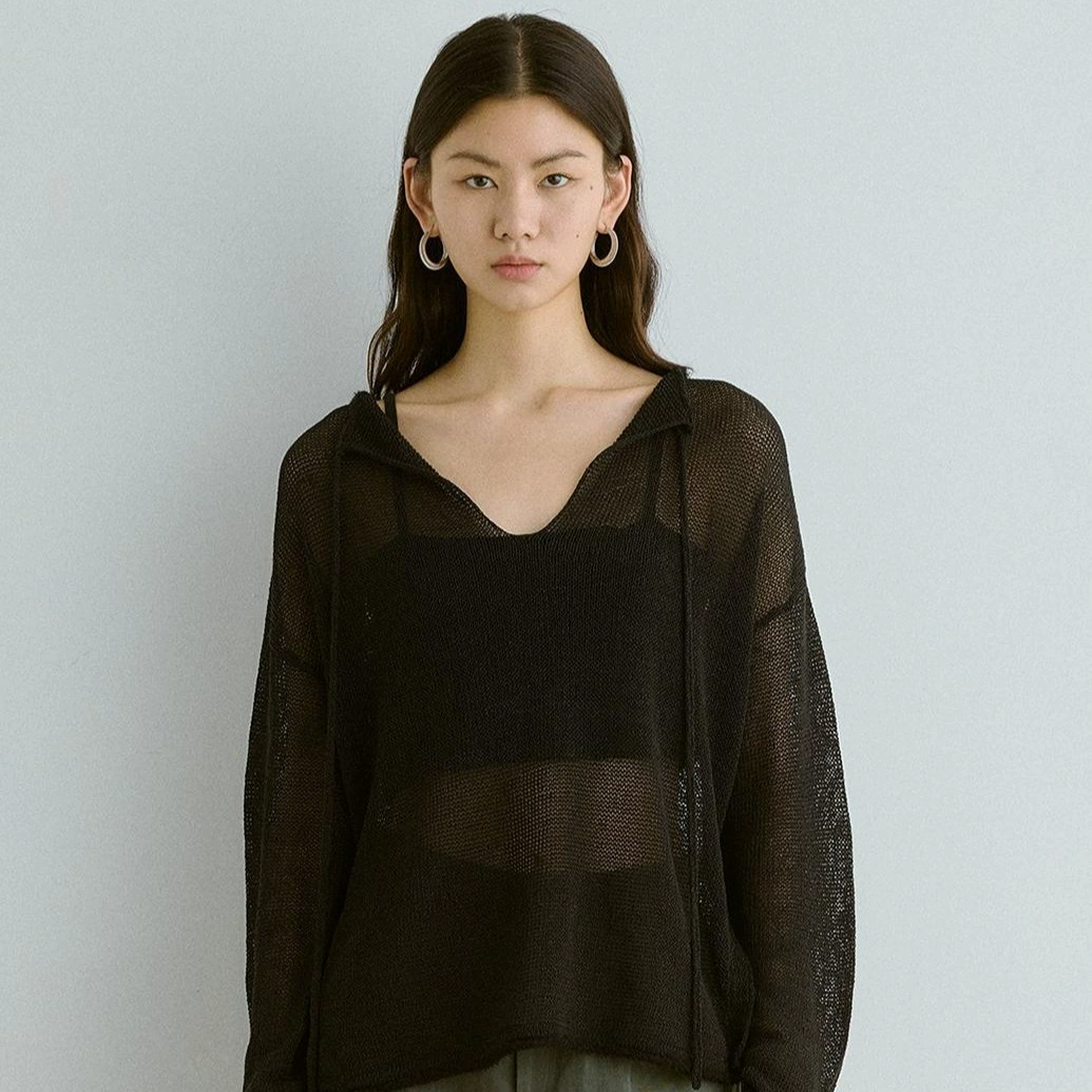 Блузка с шнуровкой спереди и сзади из ультратонкой японской бумажной пряжи в стиле «старых денег»