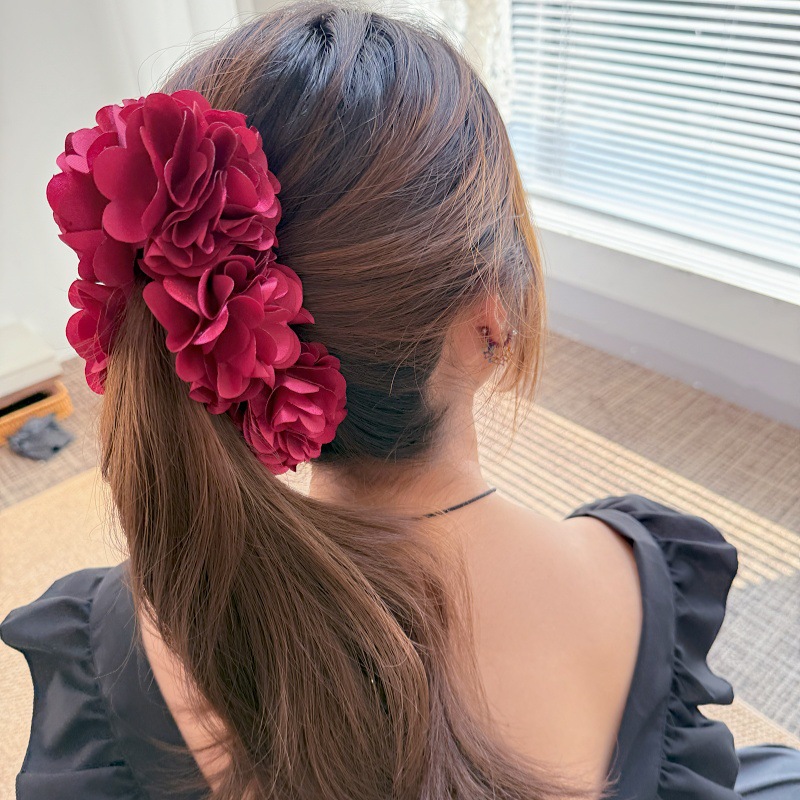 Vintage stijl wijnrode bloem haarclip elegante boho haarspeld_voghion.com