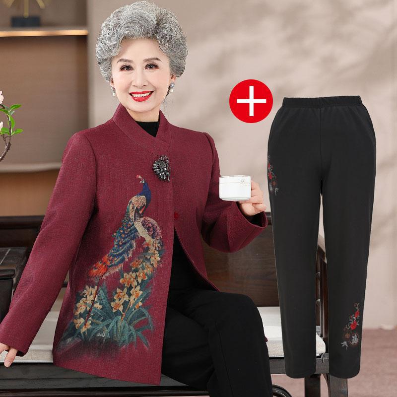 中老年人秋冬装外套女喜庆奶奶春秋款唐装上衣70岁80妈妈婚宴衣服|undefined