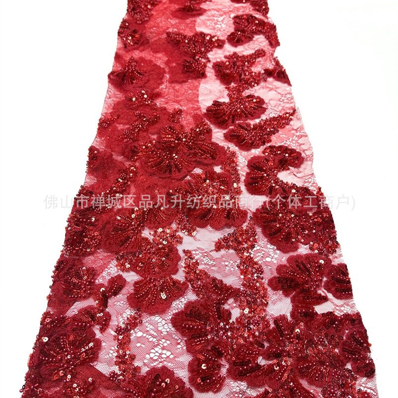 Guangzhou Zhongda tela bordada cuentas esquinilla bordada tela de encaje vestido de boda fábrica directa al por mayor