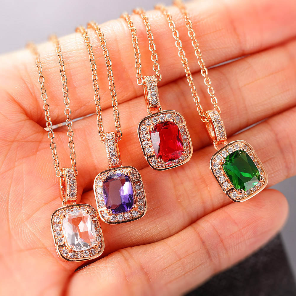 Fashion Square Copper Inlay Zircon Bracelets Earrings Necklace display picture 8