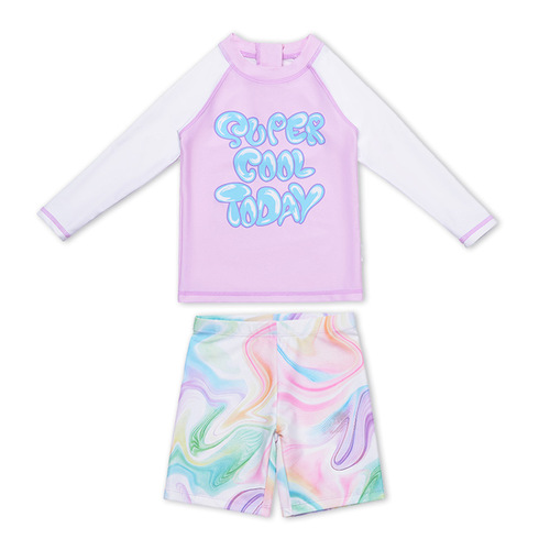 New girl's cute long-sleeved shorts split swimsuit medium big boy girl's sunscreen long-sleeved children's swimsuit