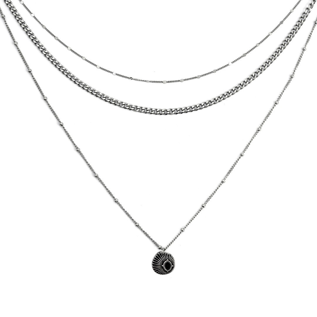 Új, többrétegű kubai vékony láncos réteges hosszú nyaklánc kerek medállal_voghion.com