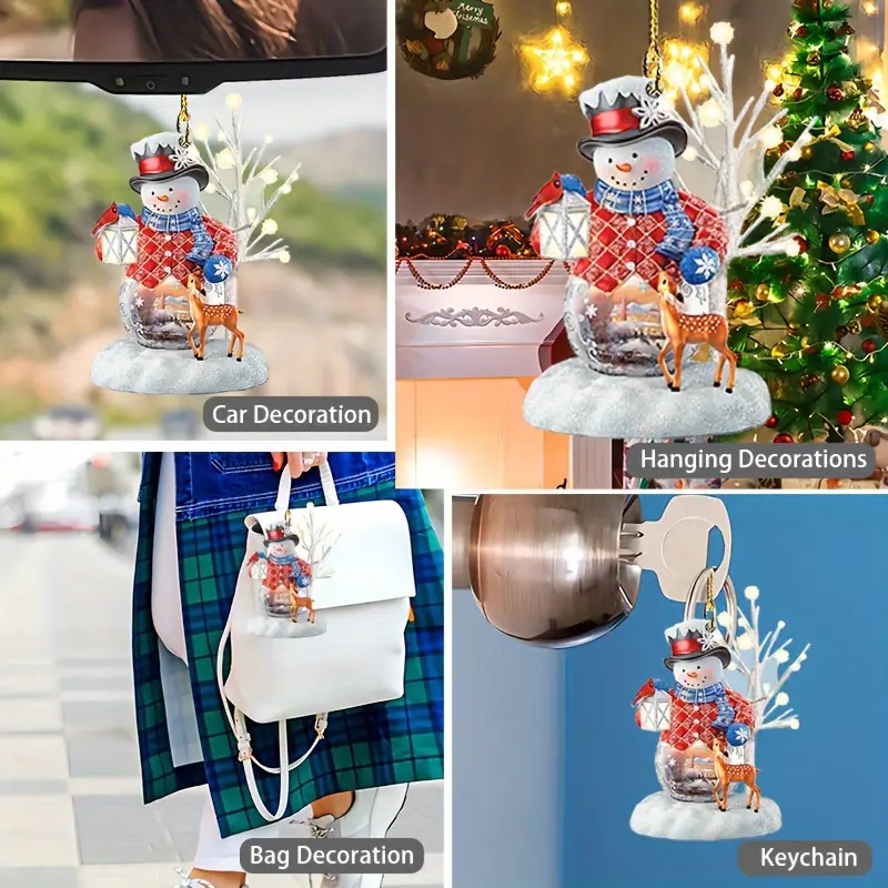 Cross-border nuevo muñeco de nieve de Navidad colgante acrílico plano espejo retrovisor interior decoración colgante de fiesta