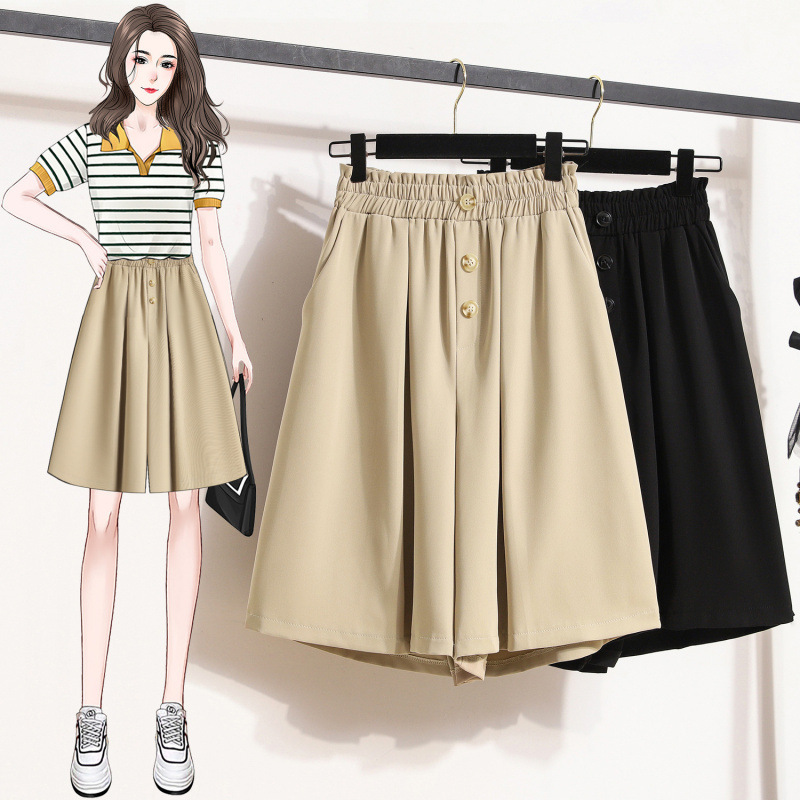 chubby girl 100.00kg plus size Sports Shorts Women's Summer Outer Wear Loose Slimming High Waist Wide Leg Suit Shorts