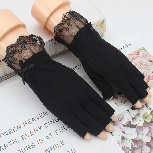 Summer Half Finger Sunscreen Manicure Gloves Thin Breathable Lace Gloves Touch Screen Fingerless Outdoor Cycling Gloves