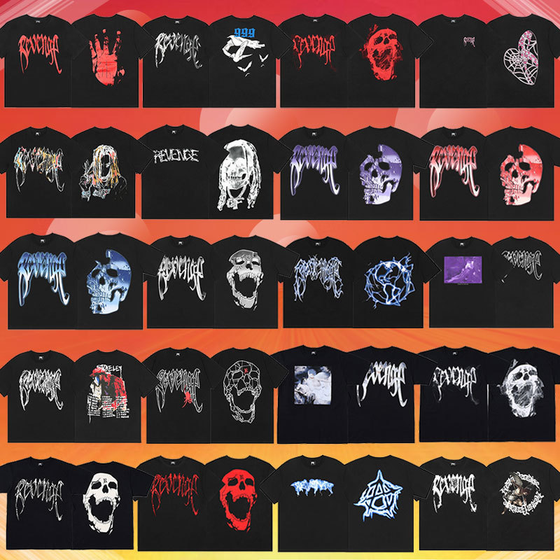 Outer Revenge short sleeve XXX joint keel smoke print hip hop lightning gray metal round neck loose T-shirt