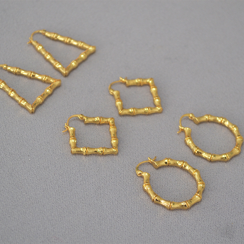 European and American Retro Exaggerated Atmospheric Brass Gold Plated Bamboo Texture Geometric Modern Elegant Earrings Earrings for Women