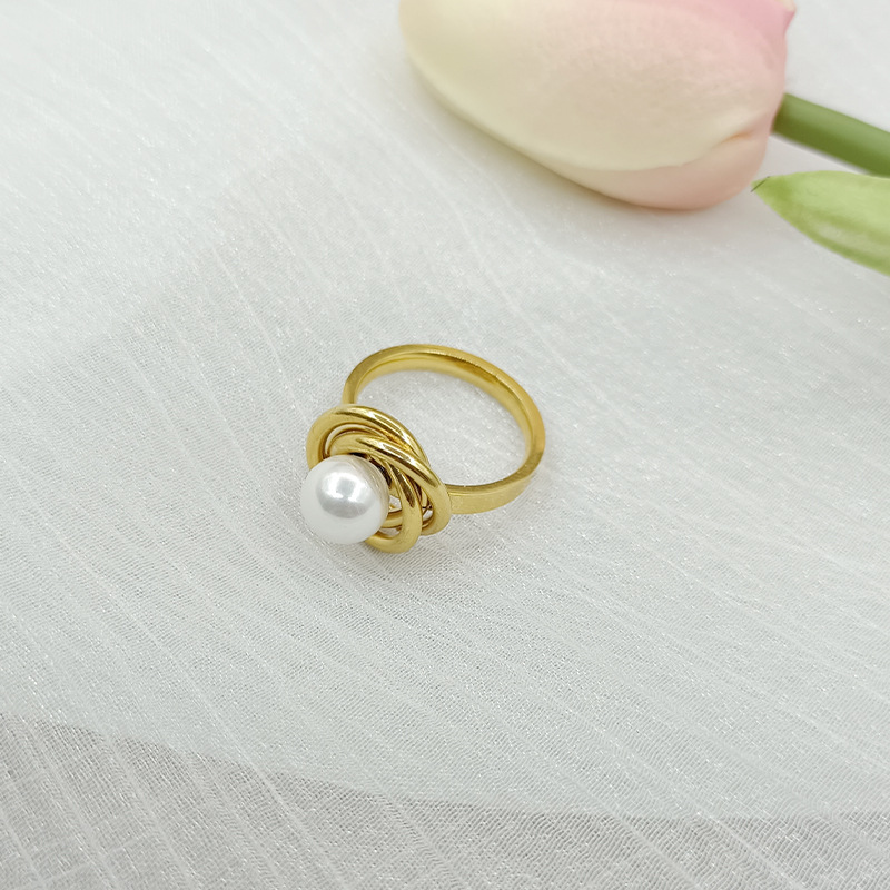 Fashion Geometric Stainless Steel Plating Artificial Pearls Rings