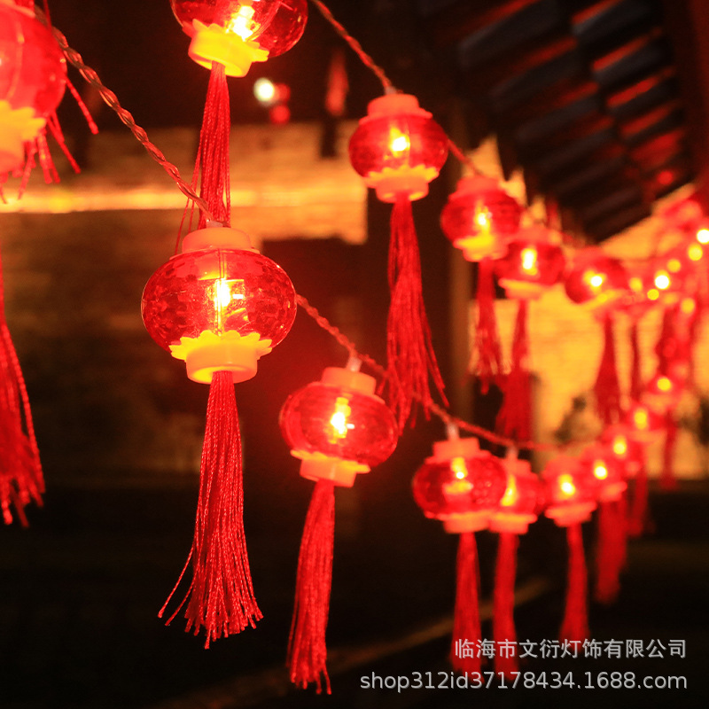 LED rojo linterna cadena cinco bendición linterna Año Nuevo Festival de Primavera linterna decoraciones linterna solar