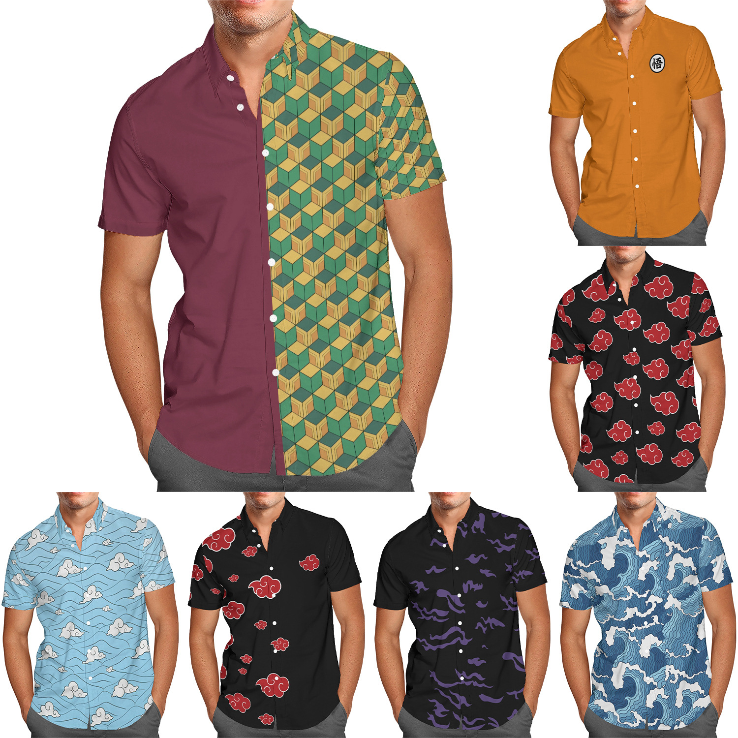 2023亚跨境爆款夏季新品海边休闲夏威夷短袖衬衫男式沙滩海边男装