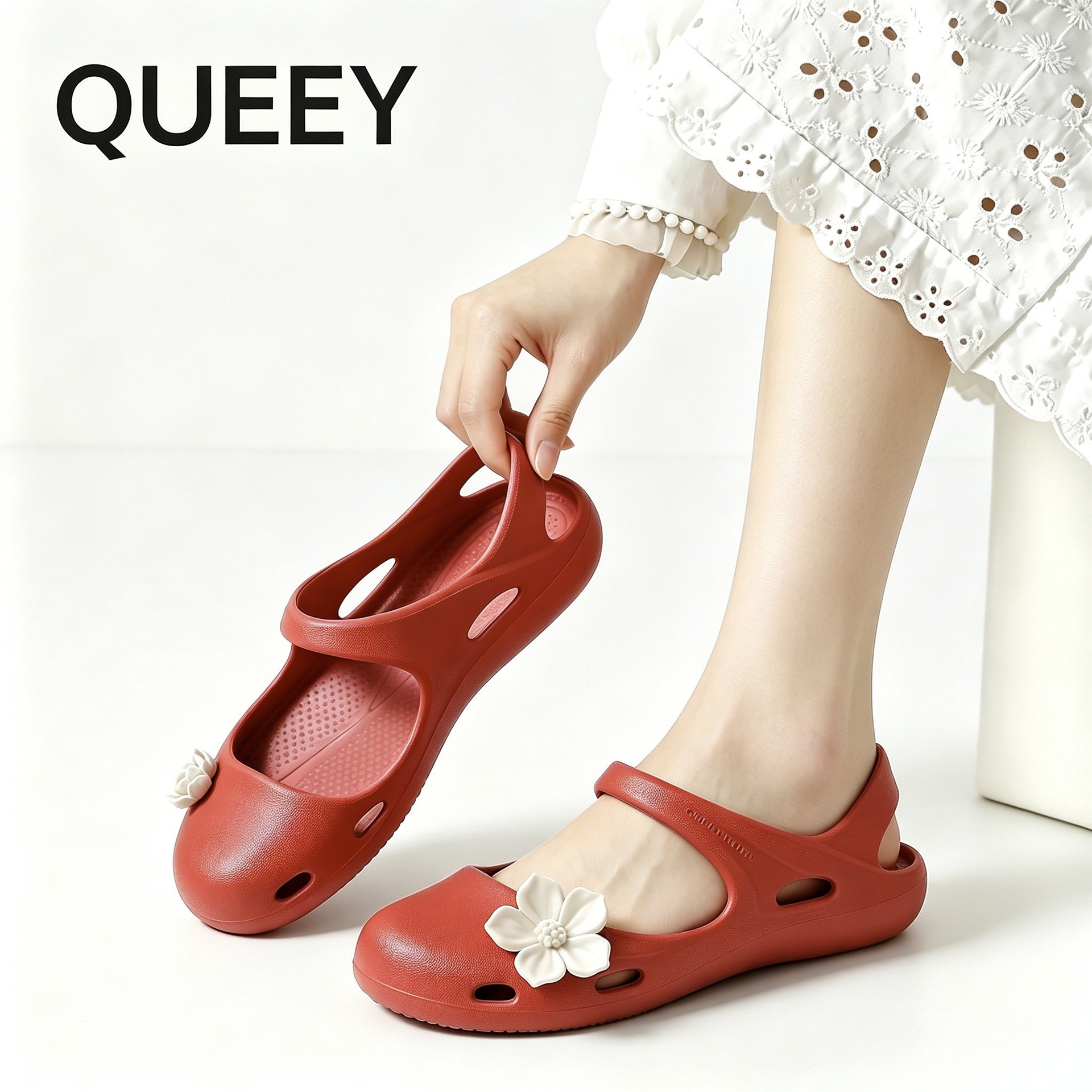 Nieuwe Mary Jane Croc Schoenen Dames Zomer EVA Zacht Elastisch Antislip Bloem Baotou Sandalen en Slippers voor Thuis en Outdoor Yoga Schoenen