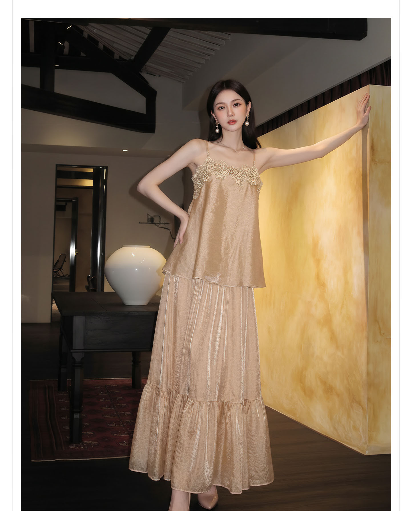 Bộ váy đầm maxi nữ thắt eo phong cách tân cổ điển Trung Hoa sang trọng — nửa váy, Trang chủ chi tiết 11