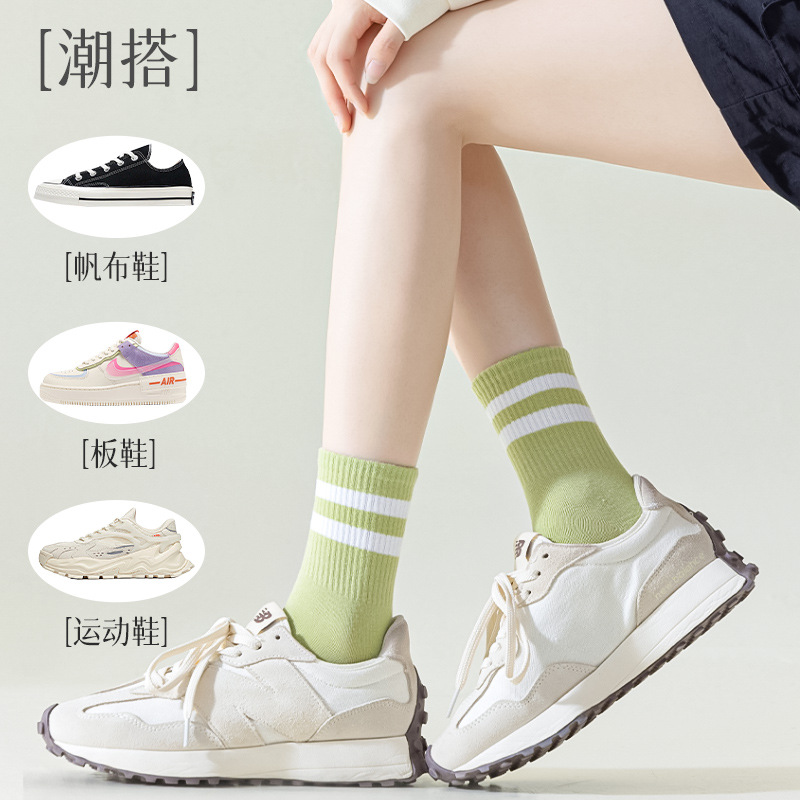 Zhuangyi niñas primavera y verano delgado anti-bolos calcetines de algodón de mujer a rayas de medias medias calcetines de algodón al por mayor