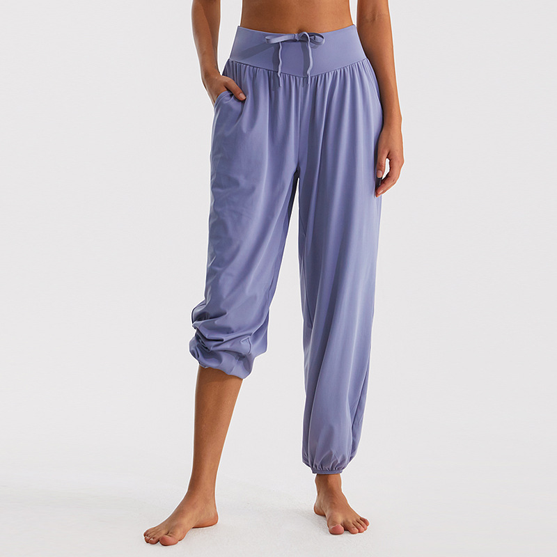 Ligero de pierna ancha Pantalones deportivos de las mujeres de secado rápido transpirable correr danza entrenamiento ropa suelta casual yoga tobillo atado pantalones de chándal