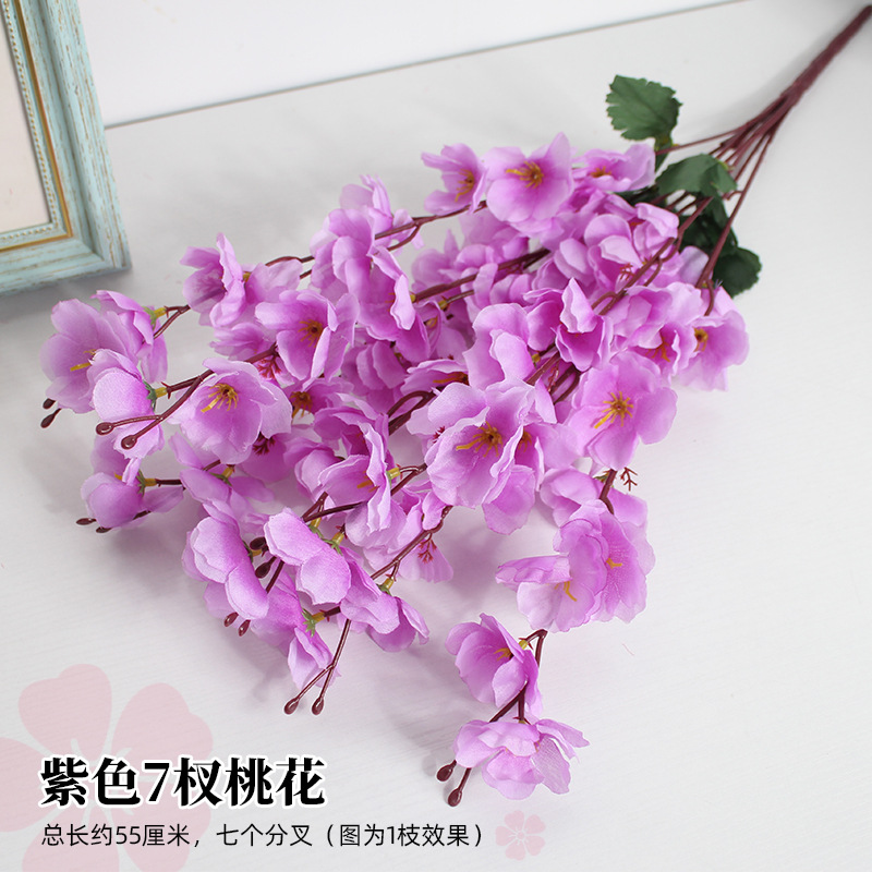 Flor de melocotón artificial rama falsa flor de ciruelo flor de cerezo rama sala de estar decoración Flor de seda boda flor falsa Flor de plástico ingeniería especial flor seca