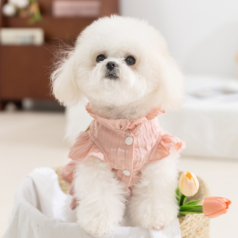 Primavera perros tulipanas dobladas princesa vestido de verano gato falda de dos patas ropa de perro