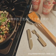 クロスボーダーレトロゴールデンステンレス鋼多機能ナイフ、フォーク、スプーンセットアウトドア旅行キャンプポータブル食器バッグ