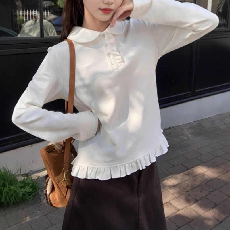 Derong White Long-Sleeved T-Shirt for Women Autum 2025 New Design Niche Sweet Doll Collar Top Bottoming Shirt Derong White Long-Sleeved T-Shirt for Women Autum 2025 New Design Niche Sweet Doll Collar Top Bottoming Shirt