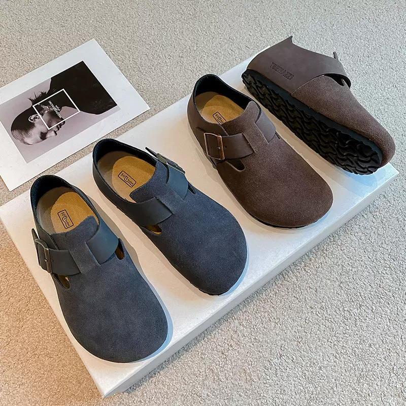 勃肯鞋全包牛皮博肯鞋欧美百搭软木底复古单鞋真皮休闲女鞋子百搭