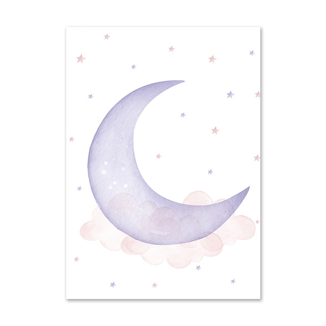 Kinderzimmerwand Aquarell Rosa Lila Wetter Regenbogen Sonne Stern Mond Babyzimmer Hanin Leinwand Dekorativ_voghion.com