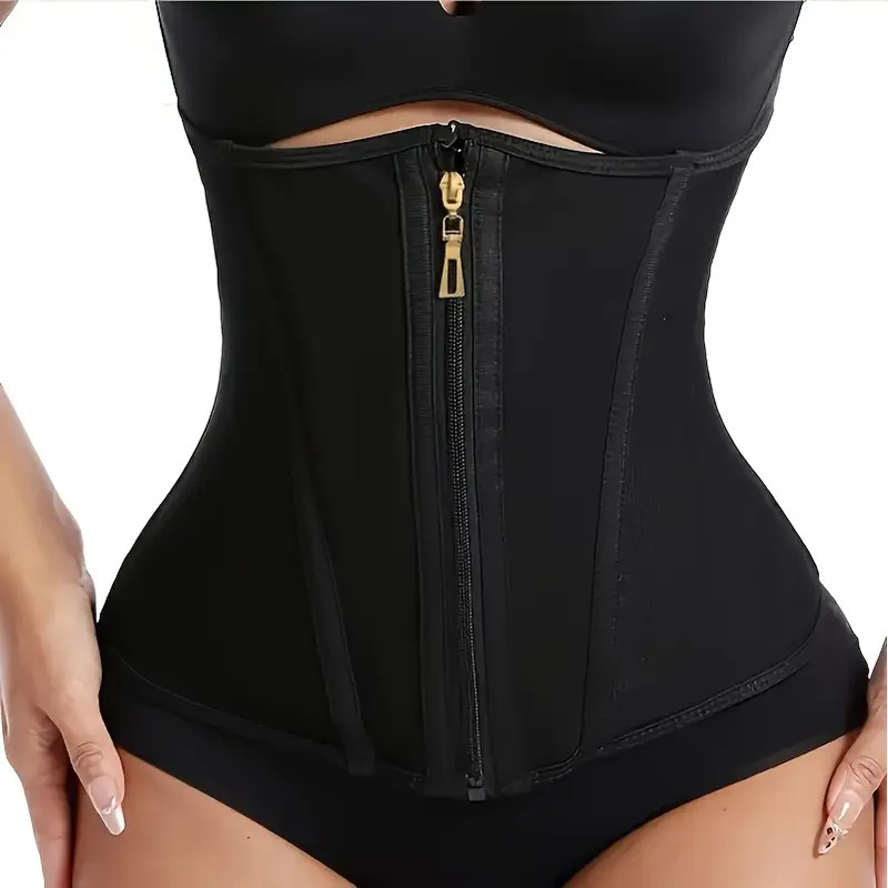 Faja Moldeadora Deportiva de Cintura con Cremallera de Tres Filas de Poliéster para Fitness y Yoga