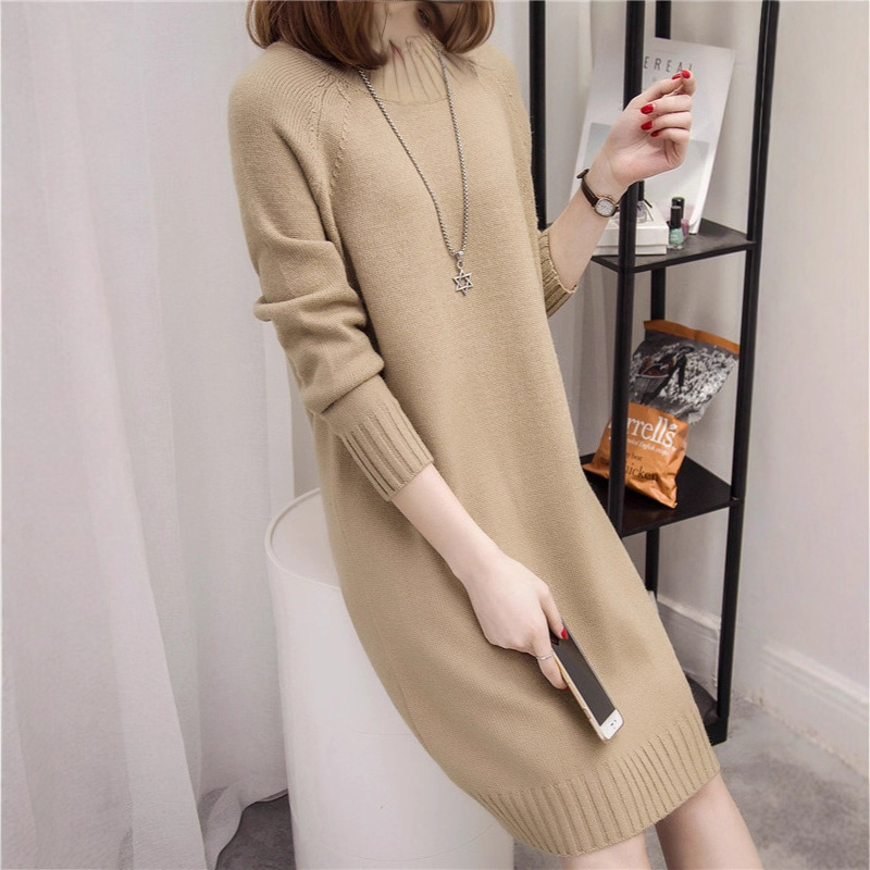 2026 Autumn and Winter New Style Half-Turtleneck Pullover Sweater for Women, Loose Mid-Length Women's Knitted Dress, Trendy