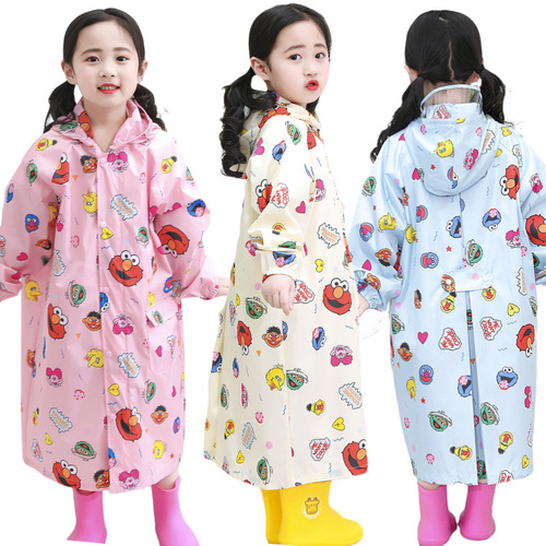 Sesame Bear children's raincoat and bag zipper one-piece long poncho enlarged version