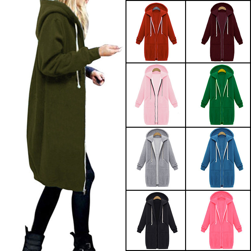 Amazon wish autumn and winter women's hooded long sleeve sweater long coat multi-color multi-size spot Amazon wish autumn and winter women's hooded long sleeve sweater long coat multi-color multi-size spot