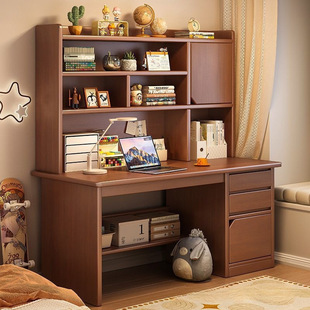 New Solid Wood Desk Bookshelf Integrated Bookcase Home Combination Writing Computer Table Desktop Bedroom Student Simple
