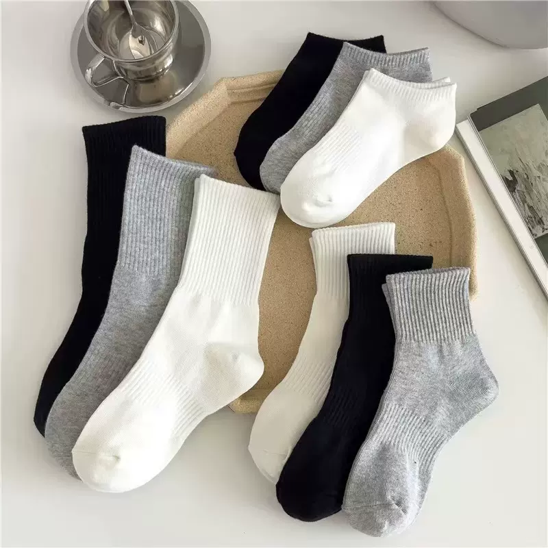 袜子运动袜黑白灰中长筒袜男女款纯色束腰防滑休闲袜学生百搭棉袜