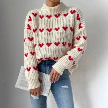 Cross-border foreign trade Amazon Europe and the United States autumn and winter pullover love jacquard Valentine's Day sweater processing