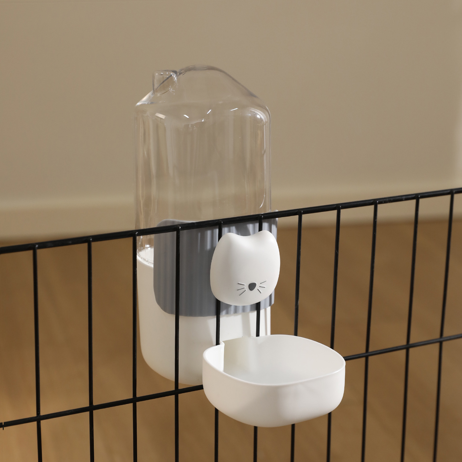Lavabo para perros colgante fijo, jaula para perros, cara de gato colgante, alimentador de agua automático, cuenco para perros, anti-volteo