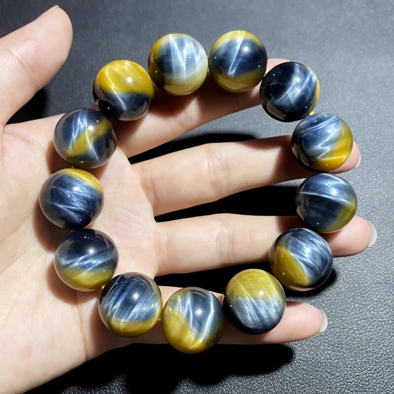 Natural Dream Tiger Eye Stone Bracelet, Collectible Grade Gold-Blue Symbiotic Wood-Transformation Stone, Donghai Ketang Wholesale, Artistic Retro Style