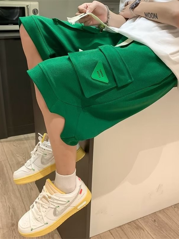 Verano americano waffle shorts hombres ins marca de moda medio pantalón holgado casual deportes tendencia baloncesto pantalones de cinco puntos