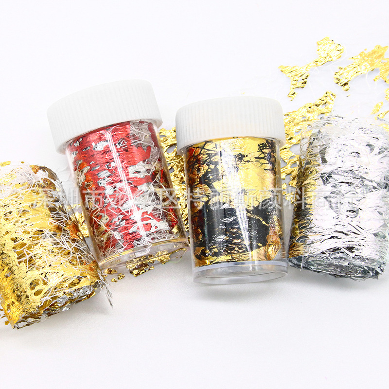 Nail Art New Style Mesh Gold and Silver Foil Ins Japanese Mesh Pieces Mesh DIY Nail Decoration Paste Gold and Silver Foil