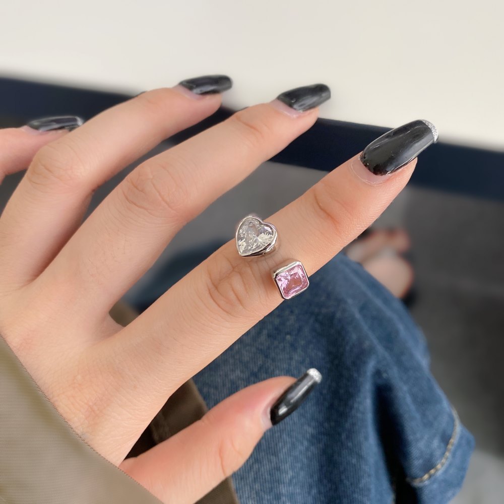 Fashion Heart Shape Sterling Silver Plating Zircon Open Ring