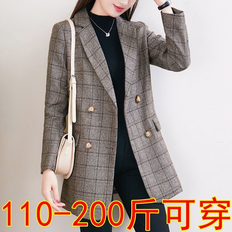 Women's Blazer 2026 Spring and Autumn New Style Plus Size 100kg Slim Fit Elegant Woolen Plaid Casual Top Women's Blazer 2026 Spring and Autumn New Style Plus Size 100kg Slim Fit Elegant Woolen Plaid Casual Top