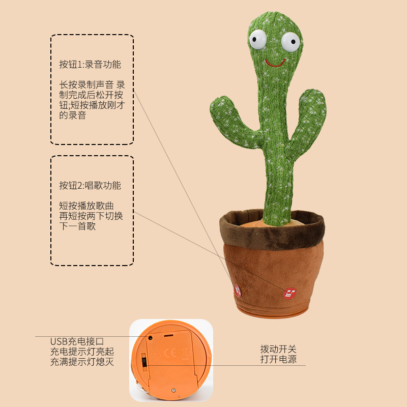 Dancingcactus' Dancing Cactus Can Sing, Talk And Dance Sand Sculpture Niuniu Cactus Plush Toy
