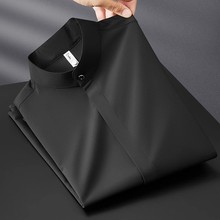 跨境2024新款早春秋中国风衬衫男士长袖修身休闲中山装立领衬衣男