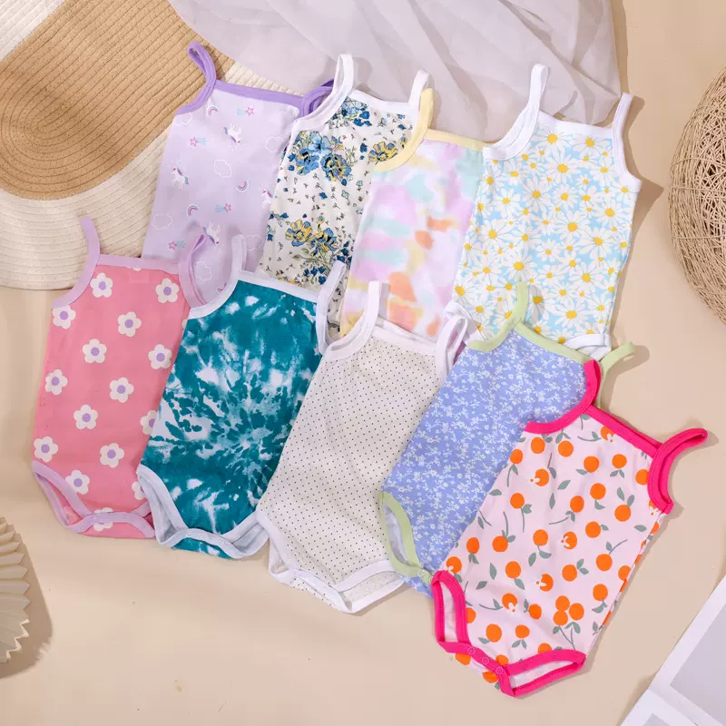 跨境外贸工厂直销棉吊带连体衣婴儿包屁衣宝宝三角哈衣新生儿无袖