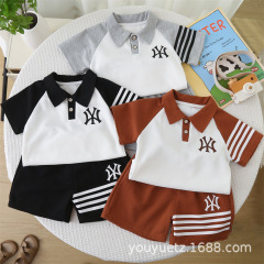 2025年男の子夏服ポロ半袖子供服セット韓国風カジュアルファッション幼児服卸売トレンドブランド